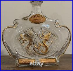 Vintage Oblin Armagnac France Glass Decanter Bottle Gilt Coat Of Arms Lions