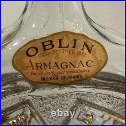 Vintage Oblin Armagnac France Glass Decanter Bottle Gilt Coat Of Arms Lions