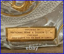 Vintage Oblin Armagnac France Glass Decanter Bottle Gilt Coat Of Arms Lions
