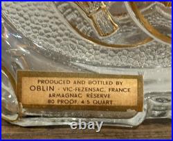 Vintage Oblin Armagnac France Glass Decanter Bottle Gilt Coat Of Arms Lions