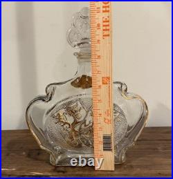 Vintage Oblin Armagnac France Glass Decanter Bottle Gilt Coat Of Arms Lions