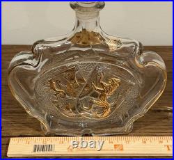 Vintage Oblin Armagnac France Glass Decanter Bottle Gilt Coat Of Arms Lions