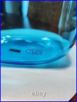 Vintage Oggetti Murano Art Glass Decanter Aqua Blue with Checkerboard Stopper