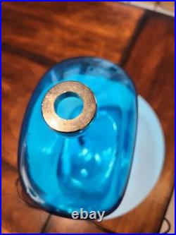 Vintage Oggetti Murano Art Glass Decanter Aqua Blue with Checkerboard Stopper