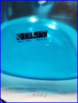 Vintage Oggetti Murano Art Glass Decanter Aqua Blue with Checkerboard Stopper