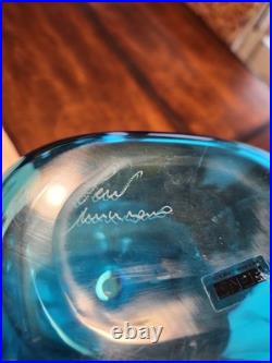 Vintage Oggetti Murano Art Glass Decanter Aqua Blue with Checkerboard Stopper