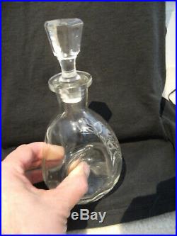 Vintage Old Hudson whiskey decanter bottle. White glass lettering pinched bottle