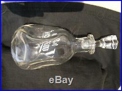 Vintage Old Hudson whiskey decanter bottle. White glass lettering pinched bottle