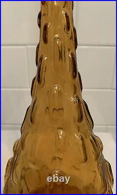 Vintage Old MCM Empoli Stretch Glass Genie Bottle AMBER BLOCKS Decanter Barware