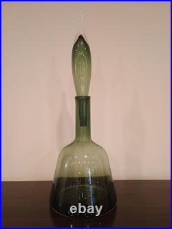 Vintage Olive Green 19 Handblown Glass Decanter Bottle with Flame Stopper Vintage Olive Green 19 Handblown Glass Decanter Bottle with Flame Stopper