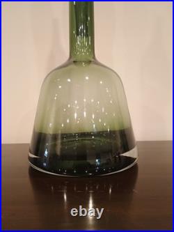 Vintage Olive Green 19 Handblown Glass Decanter Bottle with Flame Stopper