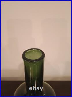 Vintage Olive Green 19 Handblown Glass Decanter Bottle with Flame Stopper Vintage Olive Green 19 Handblown Glass Decanter Bottle with Flame Stopper