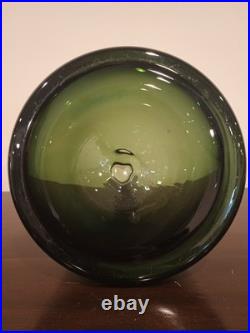 Vintage Olive Green 19 Handblown Glass Decanter Bottle with Flame Stopper