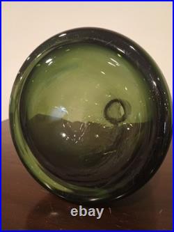 Vintage Olive Green 19 Handblown Glass Decanter Bottle with Flame Stopper