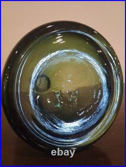 Vintage Olive Green 19 Handblown Glass Decanter Bottle with Flame Stopper
