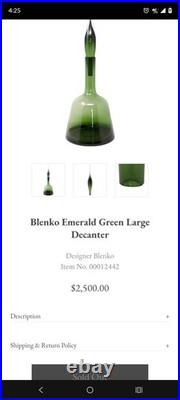 Vintage Olive Green 19 Handblown Glass Decanter Bottle with Flame Stopper