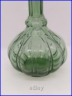 Vintage Olive Green Glass Genie Decanter Bottle 12 3/4 Glass Stopper