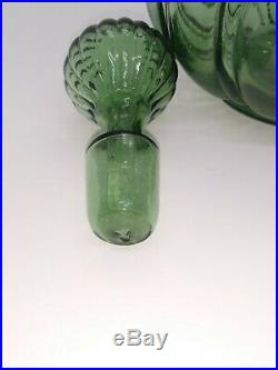 Vintage Olive Green Glass Genie Decanter Bottle 12 3/4 Glass Stopper