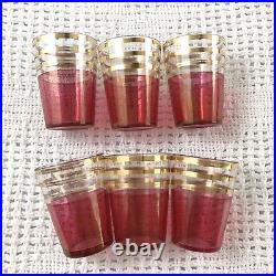 Vintage Ombre Pink & Gold Ringed Decanter Set with 6 Shot Glasses