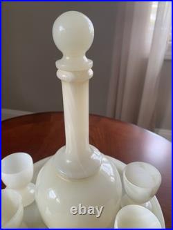 Vintage Onyx Liquor Set Decanter, Tray And 5 Glasses