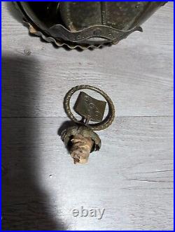 Vintage Ornate Metal Encased Green Glass Wine Bottle Decanter withStopper Bar Deco