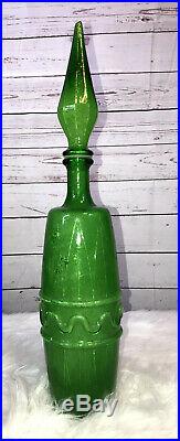 Vintage Ornate Neon Green Uranium Glass Decanter With Stopper, Vaseline Glass
