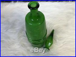 Vintage Ornate Neon Green Uranium Glass Decanter With Stopper, Vaseline Glass