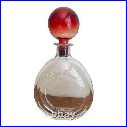 Vintage Orrefors, Sweden Crystal Decanter With Blown Red Glass Stopper