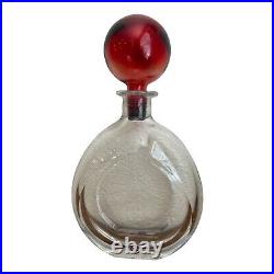 Vintage Orrefors, Sweden Crystal Decanter With Blown Red Glass Stopper
