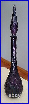 Vintage PLUM Purple Amethyst Wax Drip Empoli Decanter Genie Bottle & Stopper 22