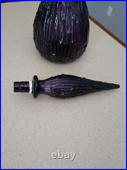 Vintage PLUM Purple Amethyst Wax Drip Empoli Decanter Genie Bottle & Stopper 22