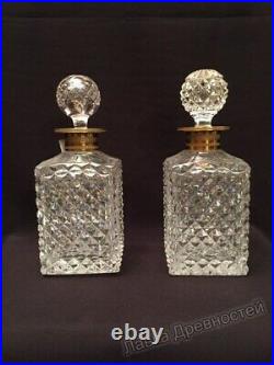 Vintage Pair Of Antique 19th Century Rare Bohemian Moser Crystal Glass Decanters