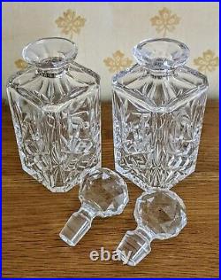Vintage Pair Of Collectable Cut Glass Decanters in Solid Wood Tantalus with Key