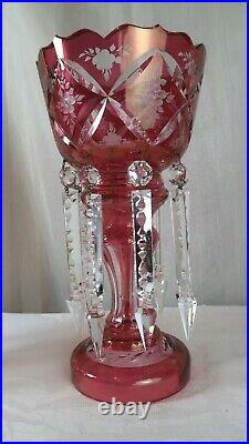 Vintage Pair Of Cranberry Glass Mantle Lusters