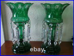 Vintage Pair Of Czech Bohemian Green Mantle Lusters