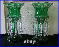 Vintage Pair Of Czech Bohemian Green Mantle Lusters