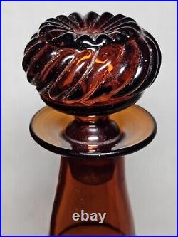 Vintage Pairpoint Amber Blown 3-Mold Glass Gin Decanter With Stopper Signed