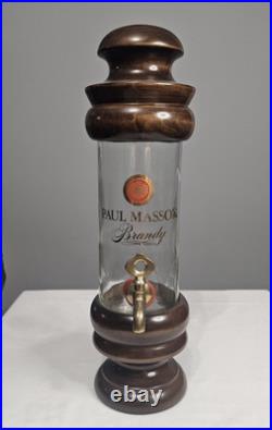 Vintage Paul Masson Brandy Dispenser Wood Brass Glass Bar Decanter Tap 17