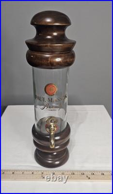 Vintage Paul Masson Brandy Dispenser Wood Brass Glass Bar Decanter Tap 17
