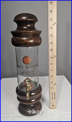 Vintage Paul Masson Brandy Dispenser Wood Brass Glass Bar Decanter Tap 17