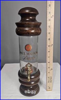 Vintage Paul Masson Brandy Dispenser Wood Brass Glass Bar Decanter Tap 17