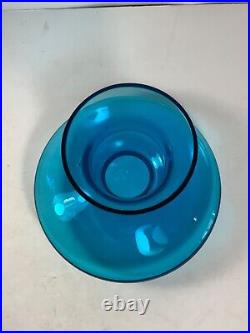 Vintage Peacock Blue Glass Wine Aerator Decanter 7.5 in