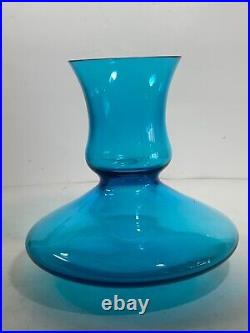 Vintage Peacock Blue Glass Wine Aerator Decanter 7.5 in