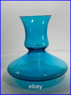 Vintage Peacock Blue Glass Wine Aerator Decanter 7.5 in