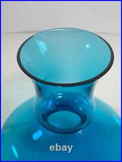 Vintage Peacock Blue Glass Wine Aerator Decanter 7.5 in