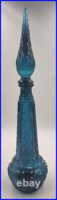 Vintage Peacock/Teal Rossini Genuine Empoli Glass Italy Decanter withStopper 18.5