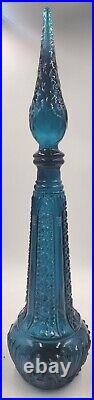 Vintage Peacock/Teal Rossini Genuine Empoli Glass Italy Decanter withStopper 18.5