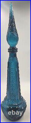 Vintage Peacock/Teal Rossini Genuine Empoli Glass Italy Decanter withStopper 18.5