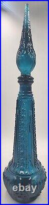 Vintage Peacock/Teal Rossini Genuine Empoli Glass Italy Decanter withStopper 18.5