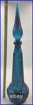 Vintage Peacock/Teal Rossini Genuine Empoli Glass Italy Decanter withStopper 18.5